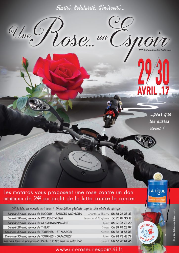 Inscrivez vous dès maintenant en contactant les chefs de groupe Affiche Une Rose Un Espoir 2017 Ardennes